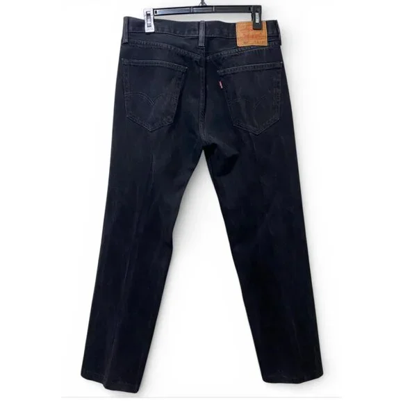 Levi's 505 Straight Fit Jeans Mens 32x34 Black Denim Regular Straight Leg - Picture 2 of 9